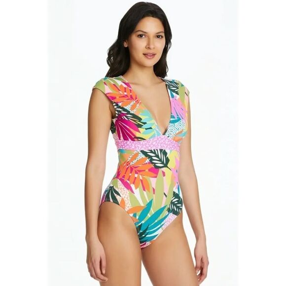 BLEU by Rod Beattie Wild at Heart MIO Floral Short Sleeve One Piece Swimsuit 14 - Picture 2 of 9